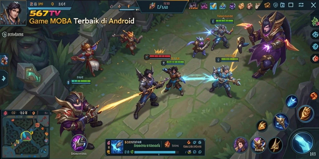 Screenshot dari game MOBA 567TV menampilkan pertarungan seru antar pemain.