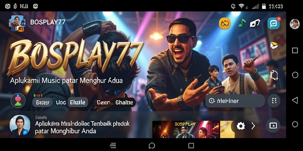 Screenshot menunjukkan tampilan antarmuka <strong>BOSPLAY77</strong> dengan pilihan lagu-lagu musik terbaru.