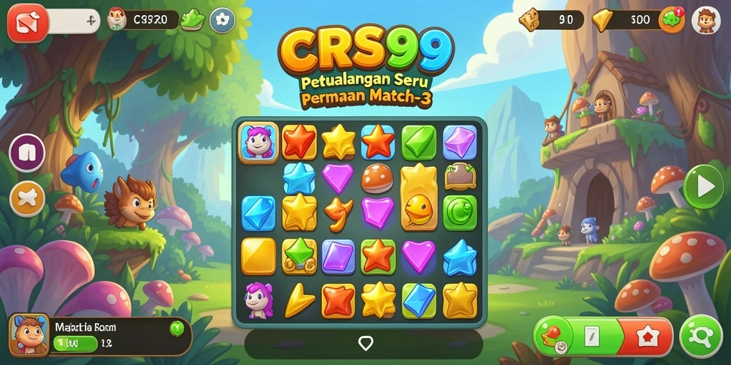 Screenshot menampilkan aksi seru gameplay Match-3 di CRS99.