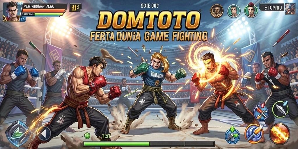Screenshot gameplay DOMTOTO menunjukkan aksi pertarungan yang mendebarkan.