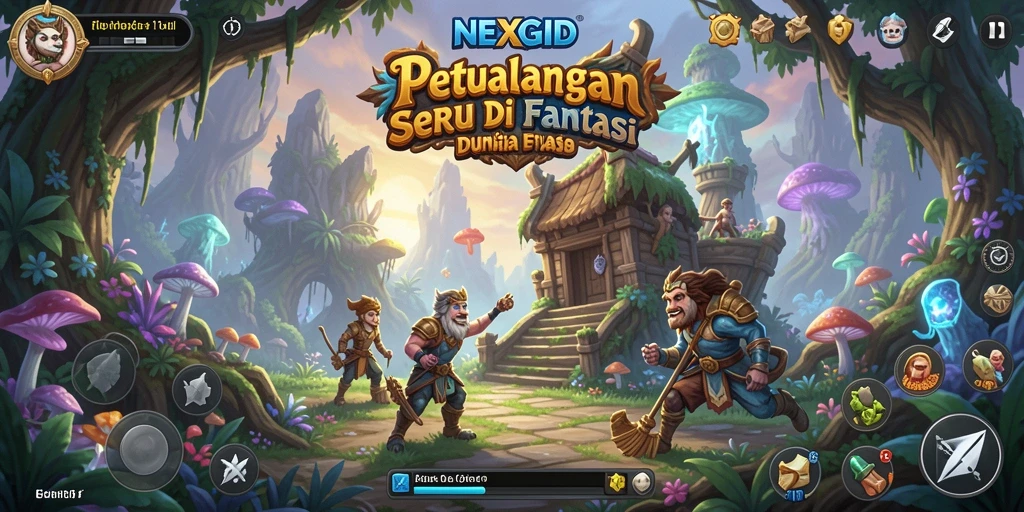 Screenshot gameplay NEXGID menampilkan pertempuran epik di dunia RPG.