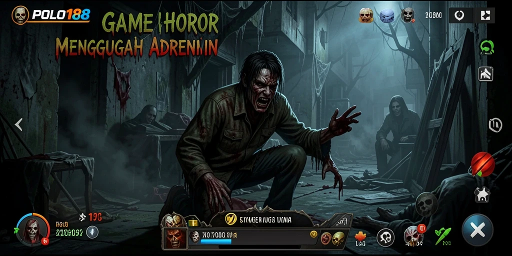 Screenshot gameplay POLO188 menampilkan suasana mencekam dan karakter horor.