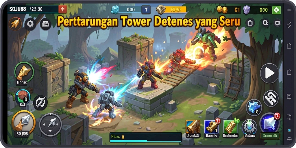 Tampilan gameplay mendebarkan dalam SOJU88 yang penuh aksi Tower Defense.