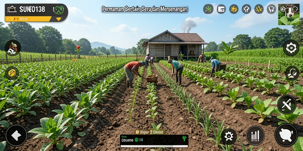 Screenshot SUNEO138 menampilkan gameplay penuh warna bertani.