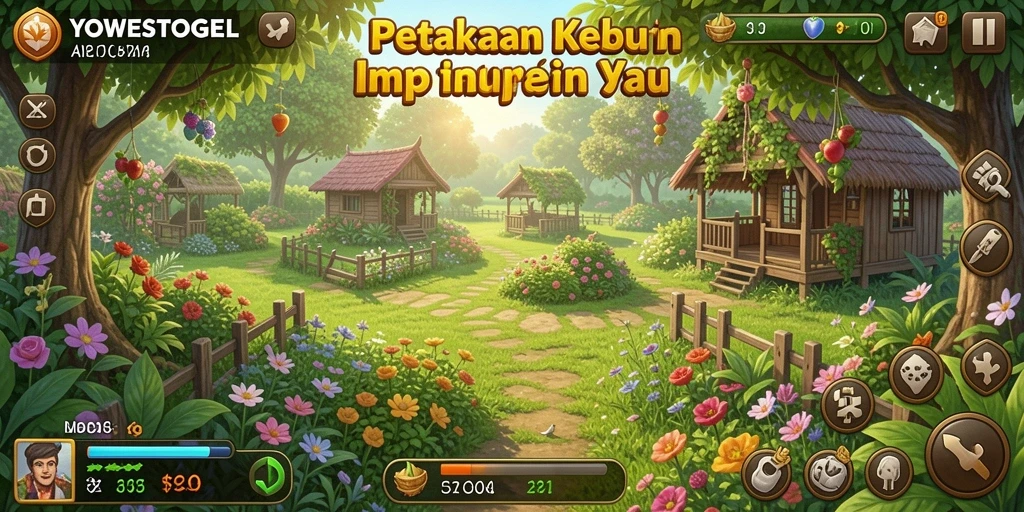 Screenshot gameplay YOWESTOGEL dengan kebun yang subur dan indah.
